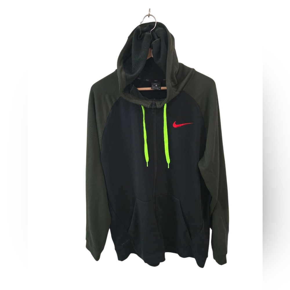 Nike Dri Fit Men's Full Zip Hooded Jacket Black Green Size XL
